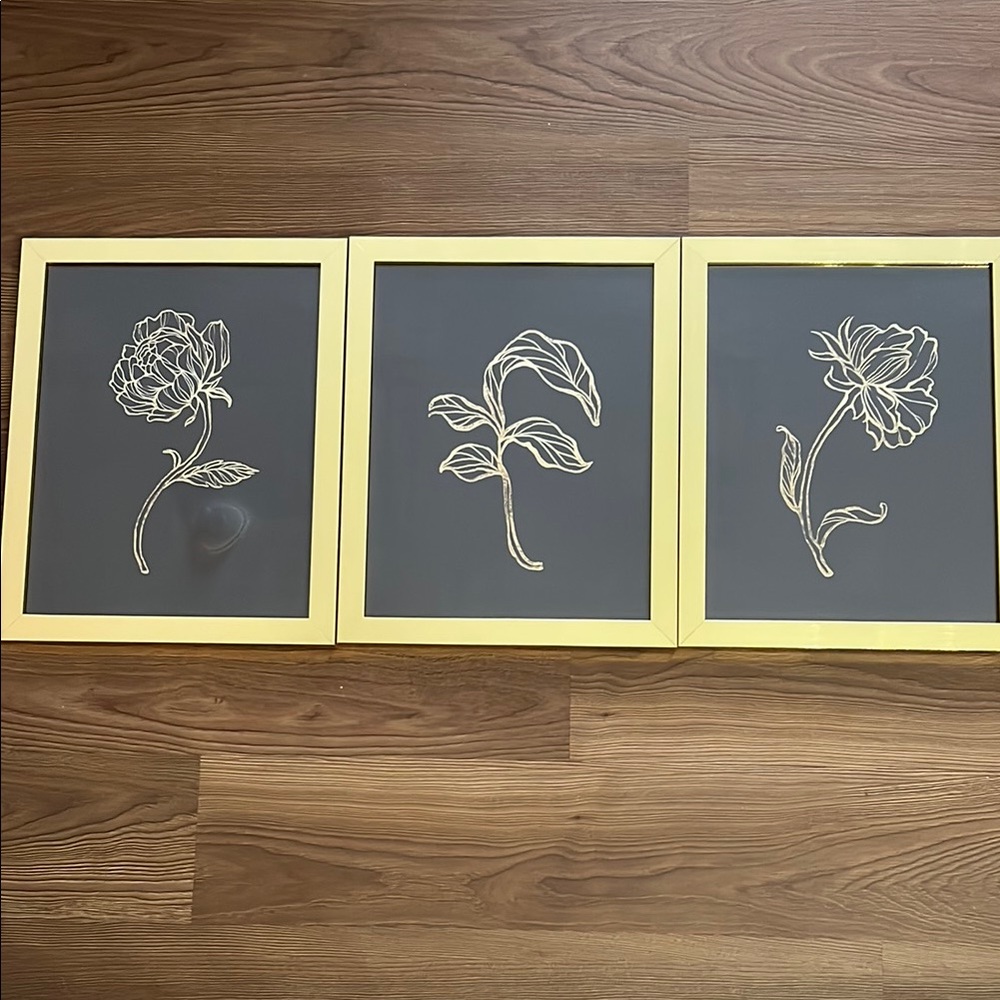 Elegant Gold and Black Floral Wall Art Set